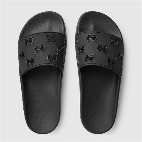 gucci black rubber slides women's